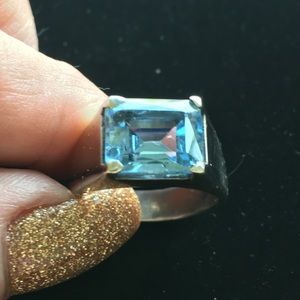 Blue Zircon Huge Sterling Silver Ring 10X13
